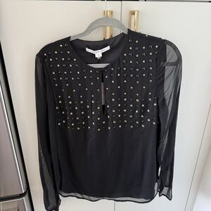 NEW Diane von Furstenberg DVF Tatum Embellished Silk Chiffon Dress Black 10